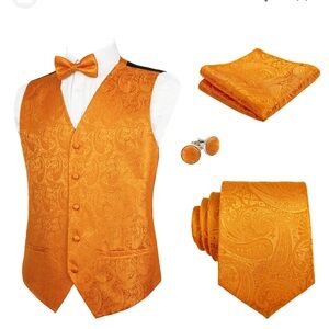 Men's 5pcs Paisley Suit Vest Classic
Jacquard Button-Down Waistcoat